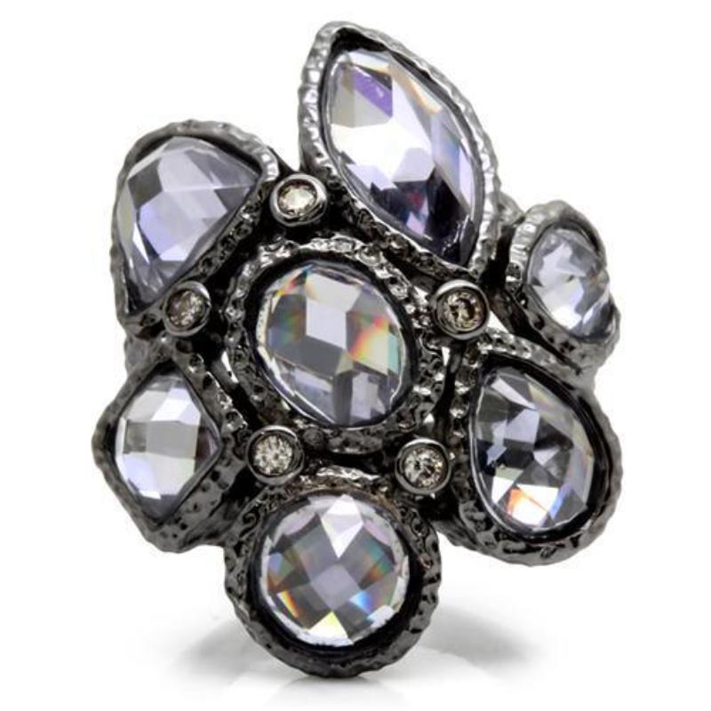 Ruthenium Brass Ring with AAA Grade CZ in Light Amethyst