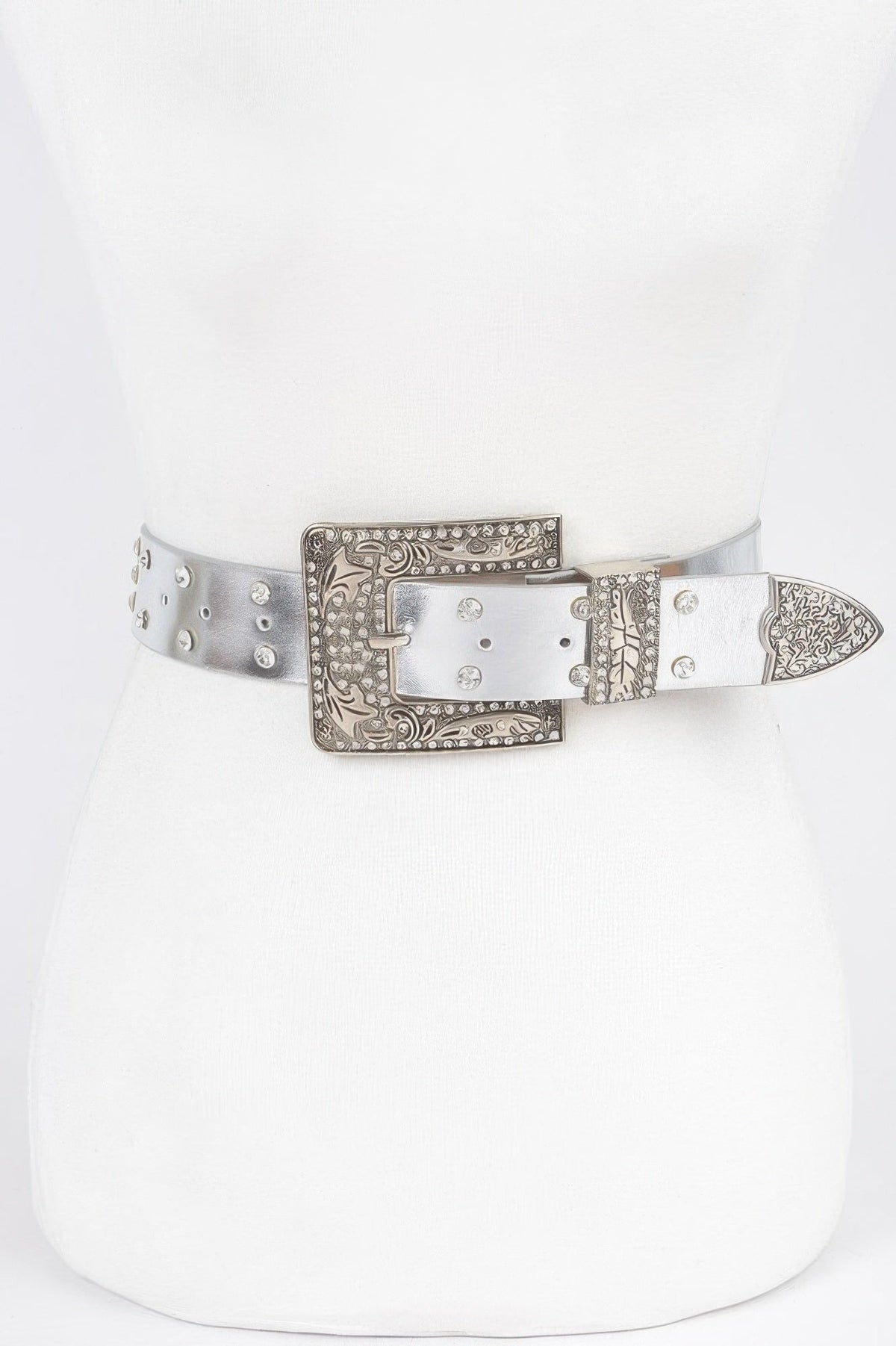 Rhinestone Buckle Metallic Belt W/stones