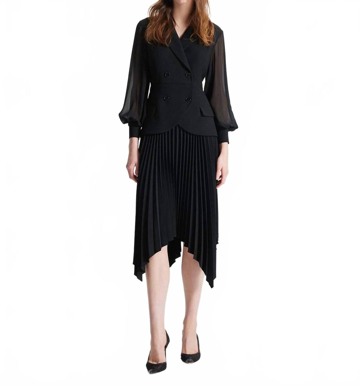 Atlas Pleated Dress In Black