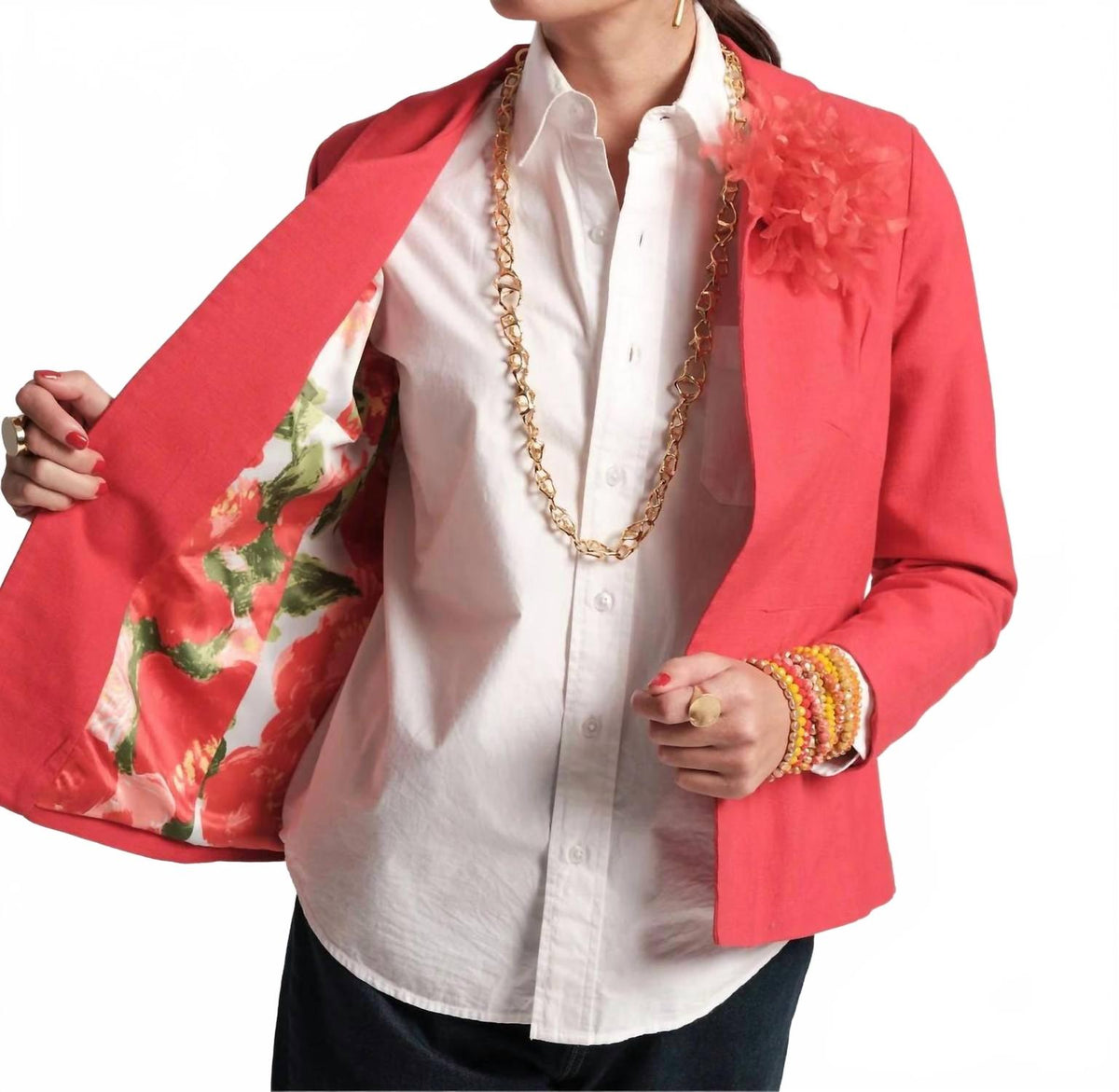 Elle Lined Blazer In Red