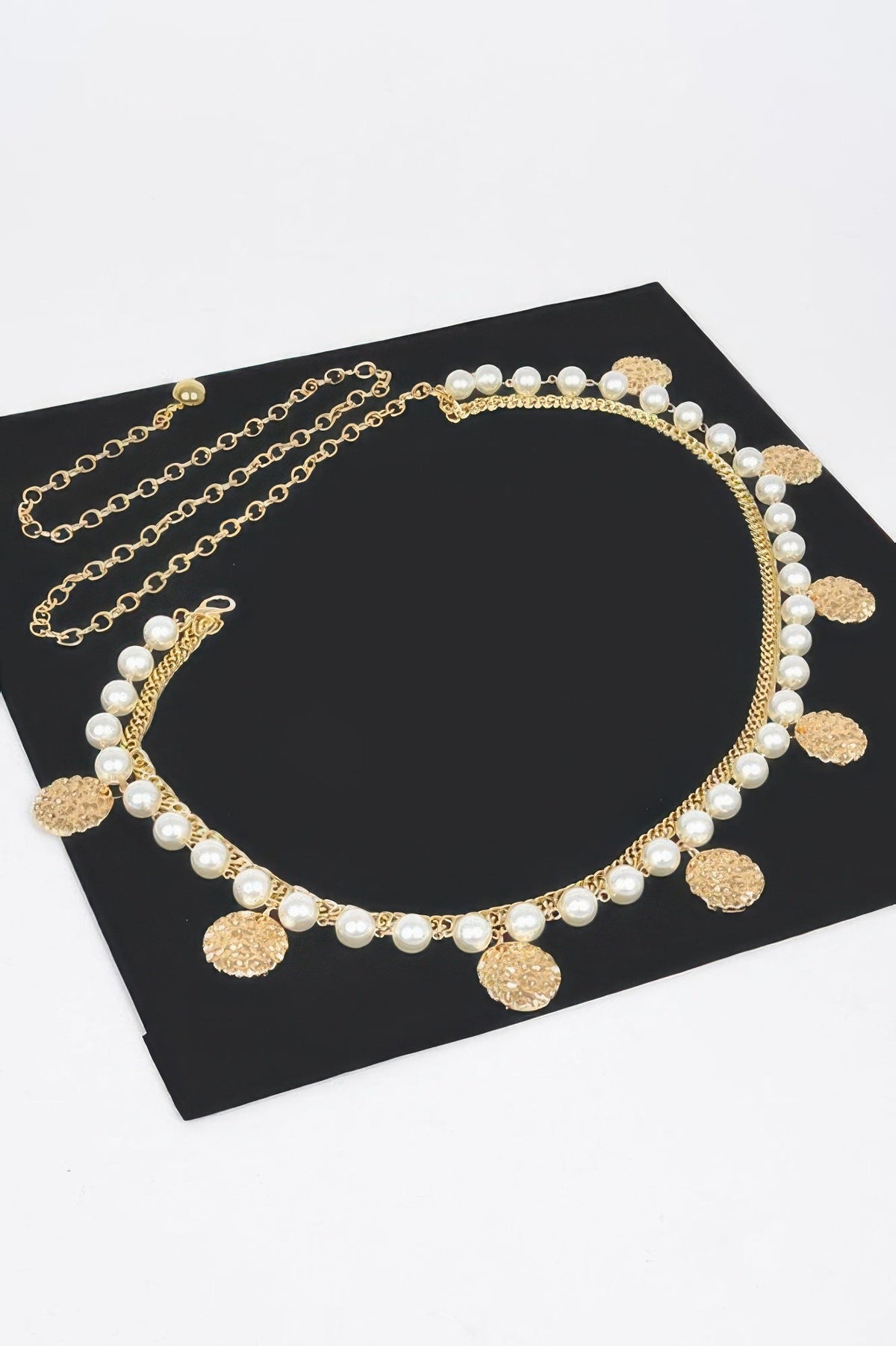 Faux Pearl Round Metal Plus Size Chain Belt