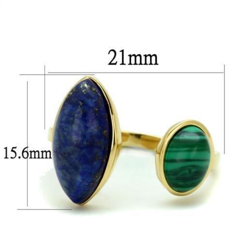 IP Gold(Ion Plating) Stainless Steel Ring with Precious Stone Lapis in Montana