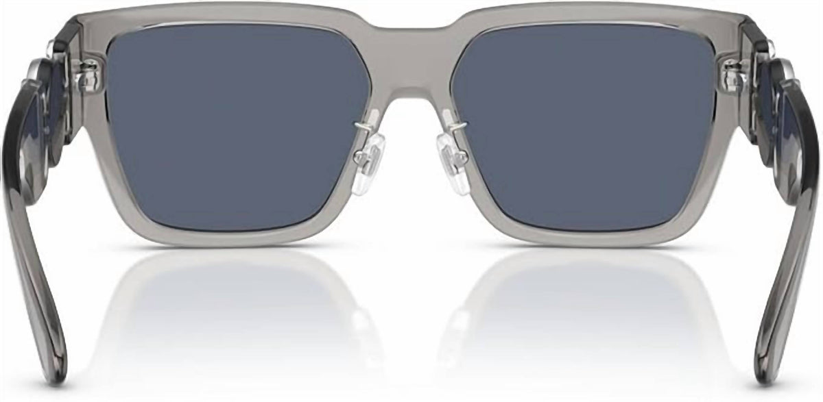 Men's Rectangular Sunglasses In Grey Transparent Dark