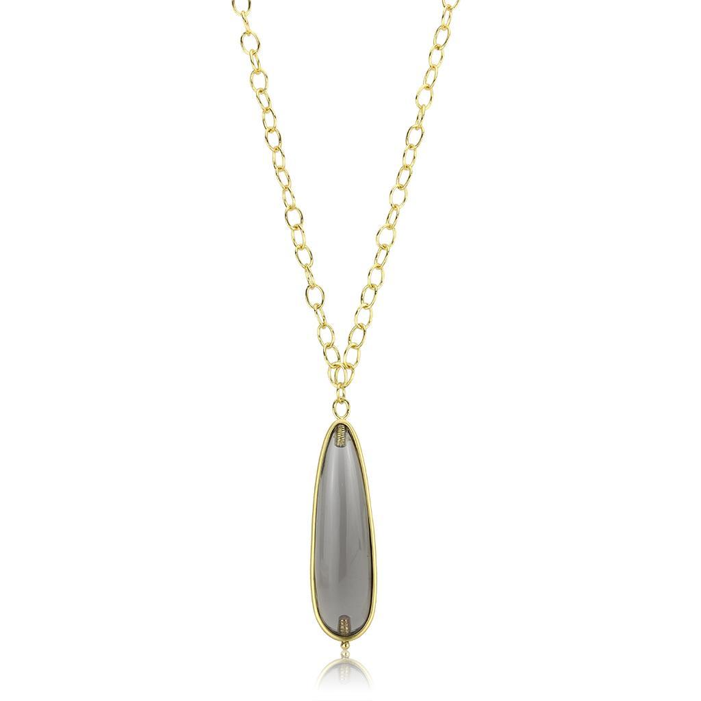 Gold & Brush Brass Chain Pendant with Synthetic Synthetic Stone in Gray