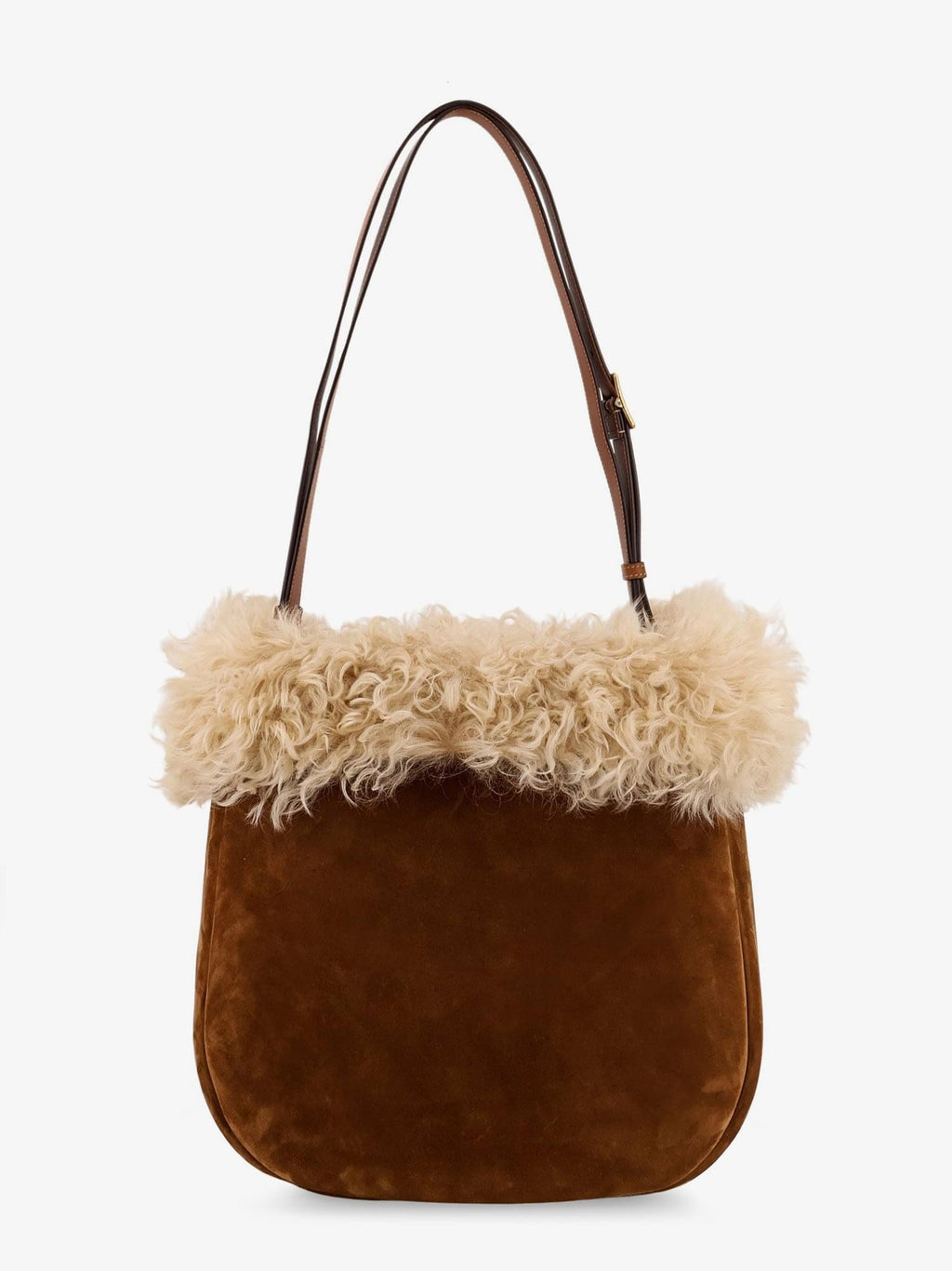 Saint Laurent Women Suede Shoulder Bag With Shearling Profile