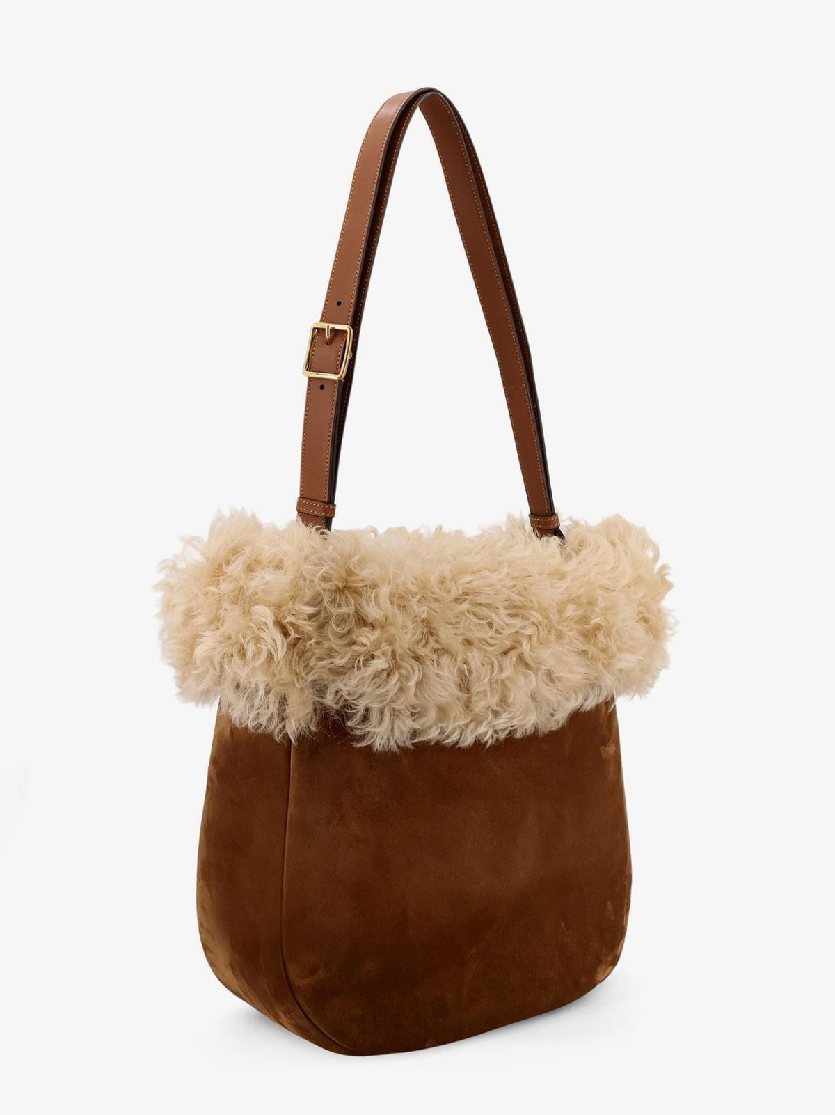 Saint Laurent Women Suede Shoulder Bag With Shearling Profile