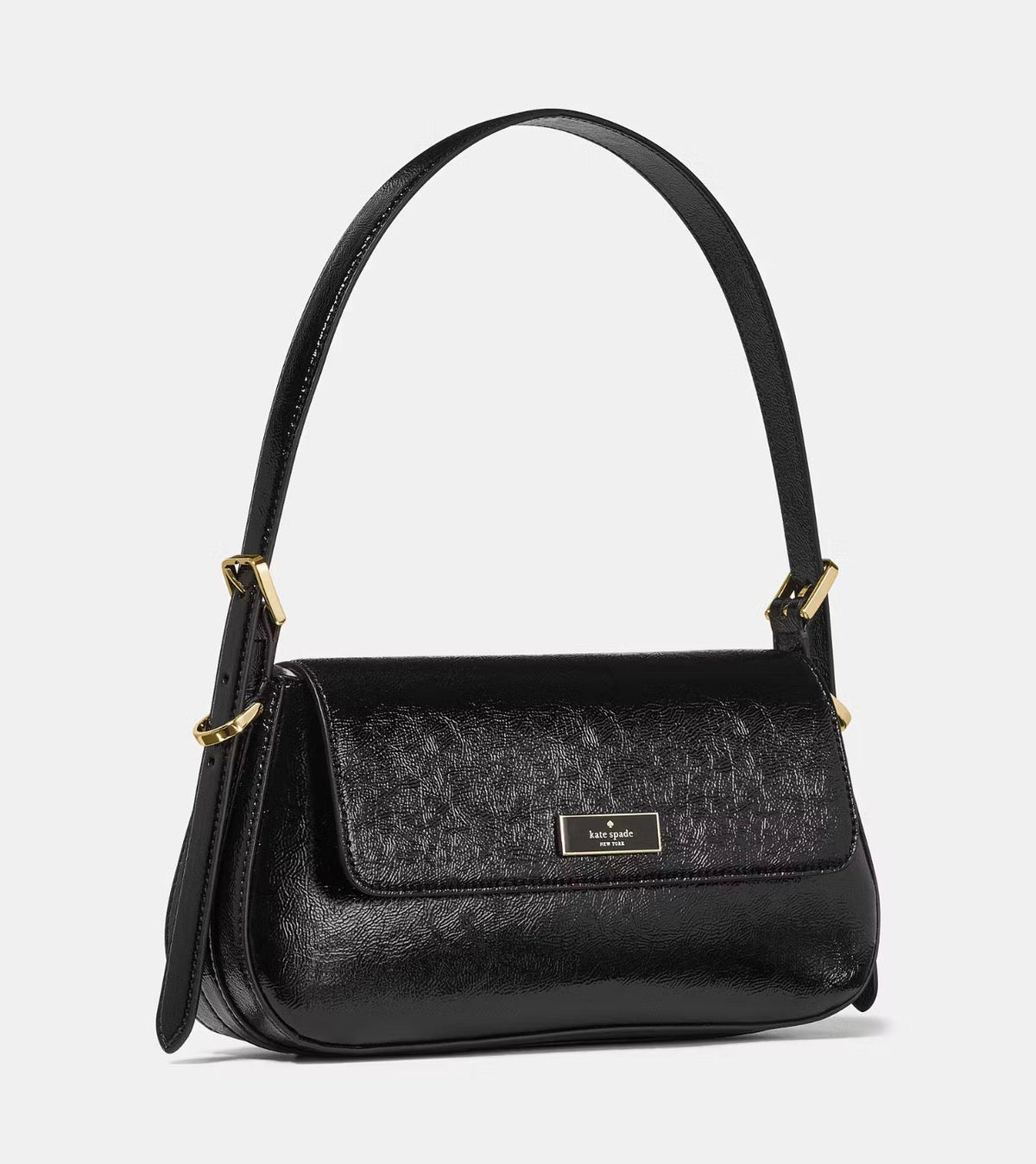 NWT Kate Spade Bridget Crinkle Patent Small Flap Shoulder Bag Black