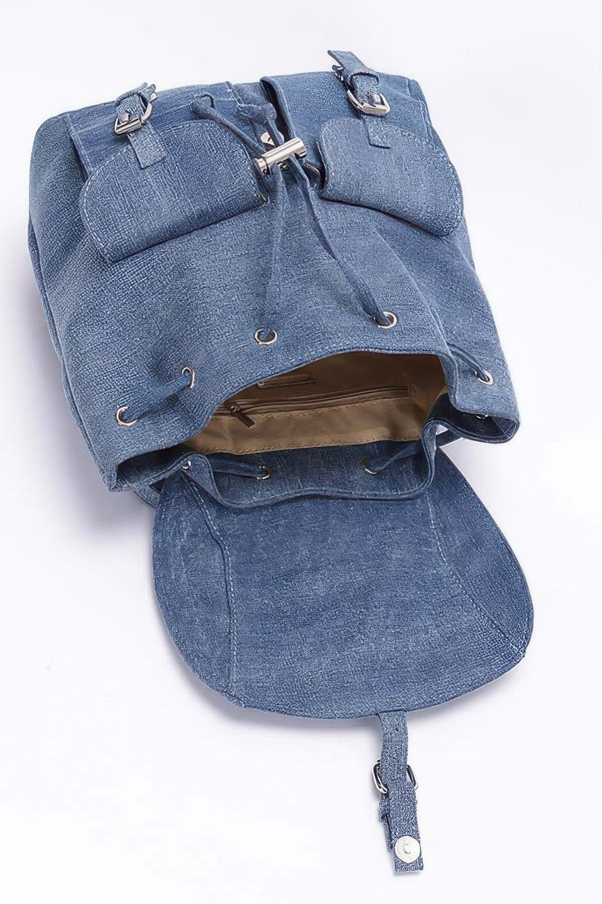 Denim Double Pocket Front Backpack