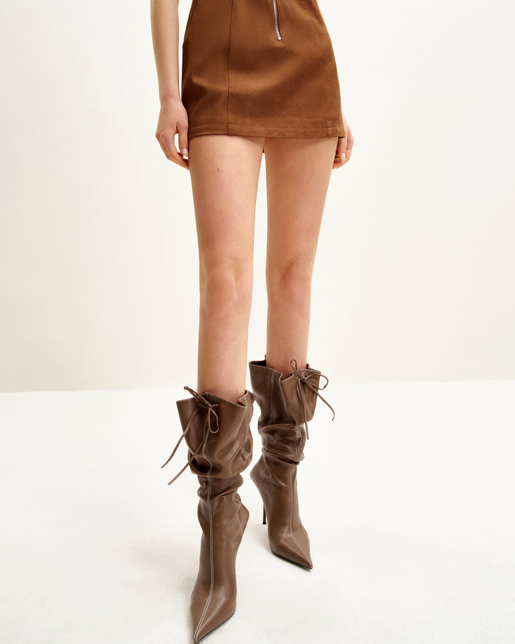 Olivia Leather High Heel Boots - Brown