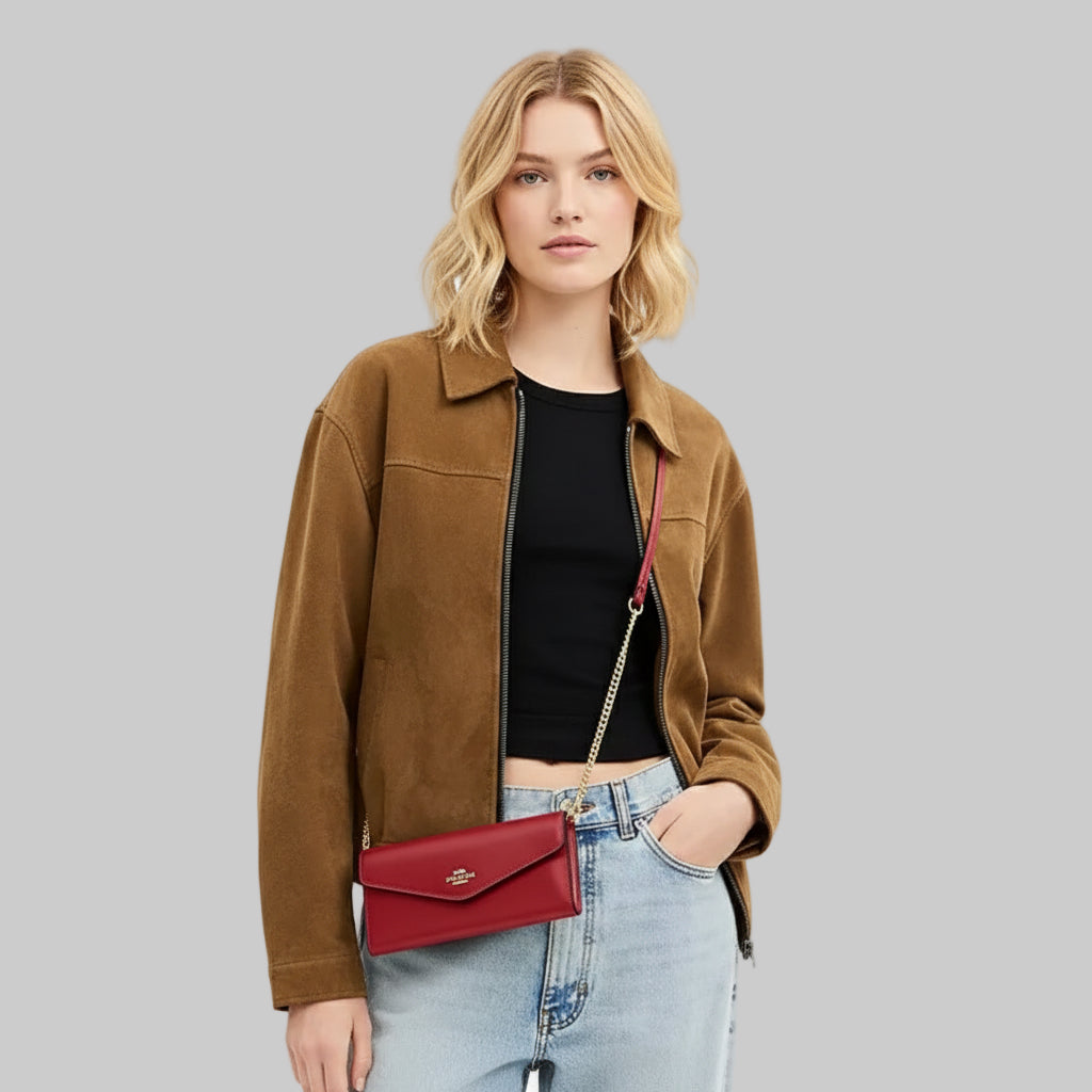 NWT Coach Leather Klare Wallet With Chain In Red