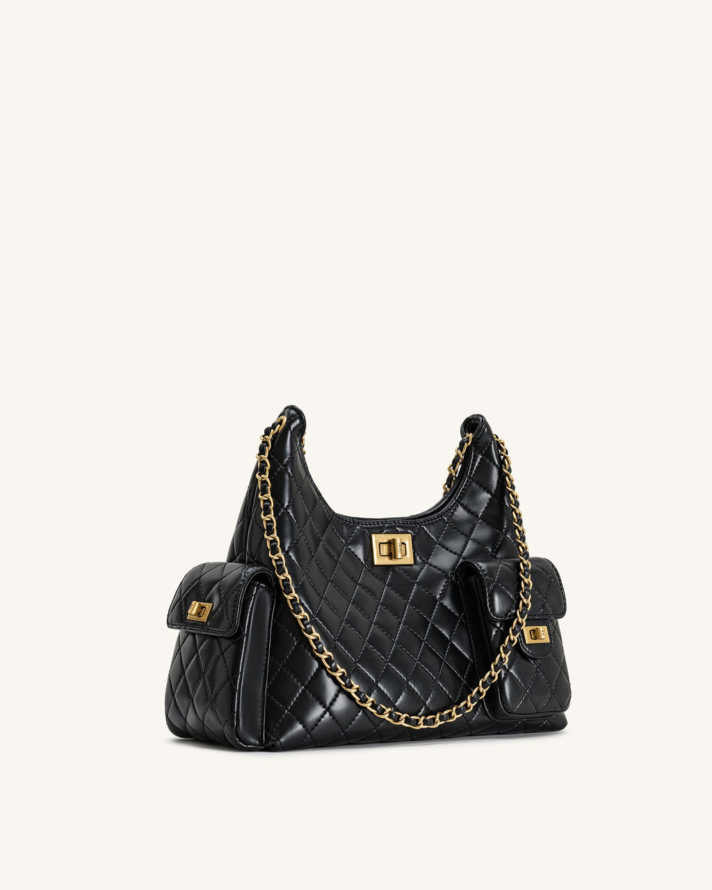 Vivian Quilted Chain Shoulder Bag - Black