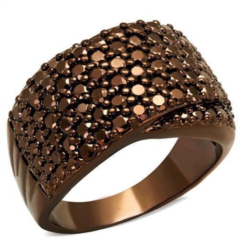 IP Coffee light Brass Ring with AAA Grade CZ in Light Coffee