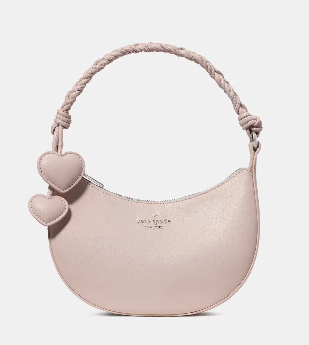 NWT Kate Spade Nova Braided Crescent Leather Shoulder Bag With Heart Charms