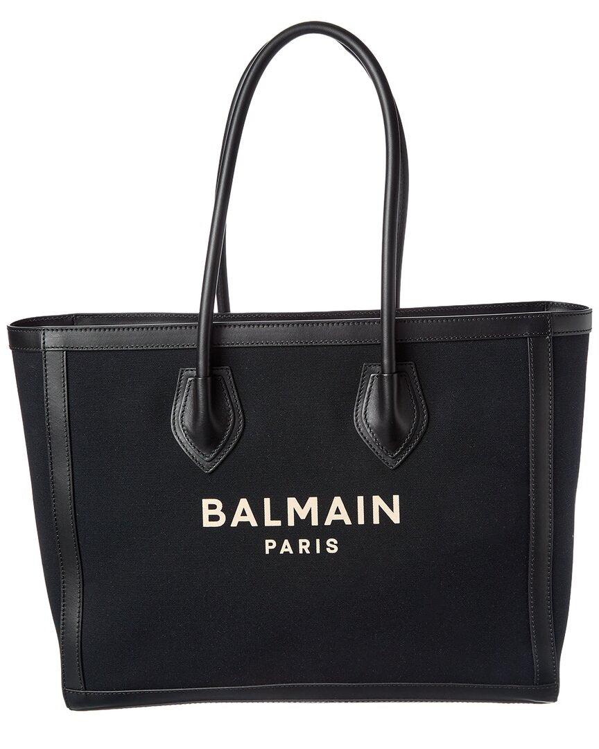 Balmain Logo Canvas & Leather Tote