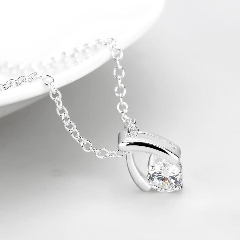 Silver+ e-coating Brass Chain Pendant with AAA Grade CZ in Clear