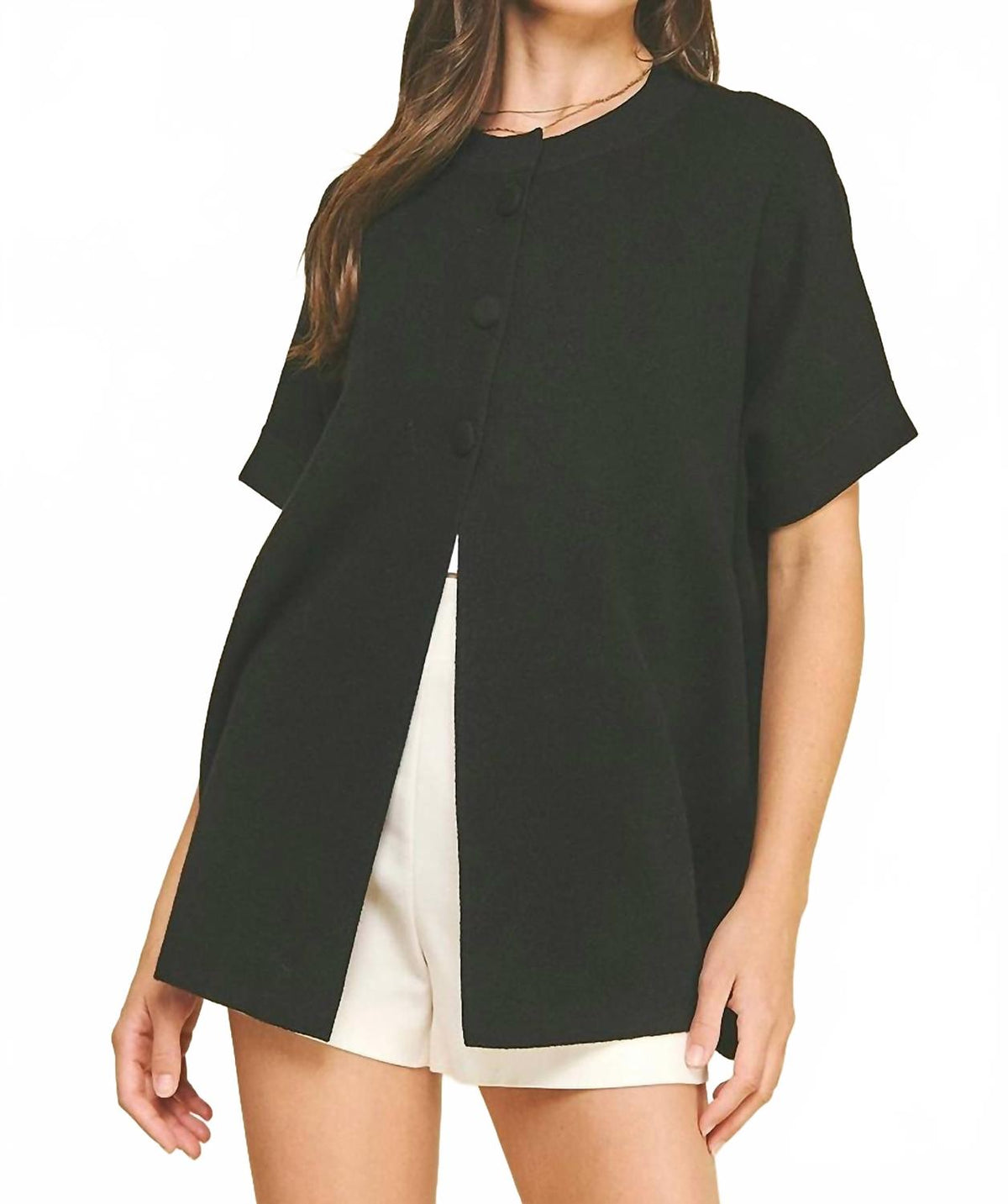 Open Front Knit Cape Cardigan In Black