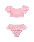 Flap Happy 2pc Pink Gingham Seersucker Top & Skirted Bikini Bottom Set