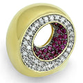 Gold+Ruthenium Brass Ring with AAA Grade CZ in Ruby