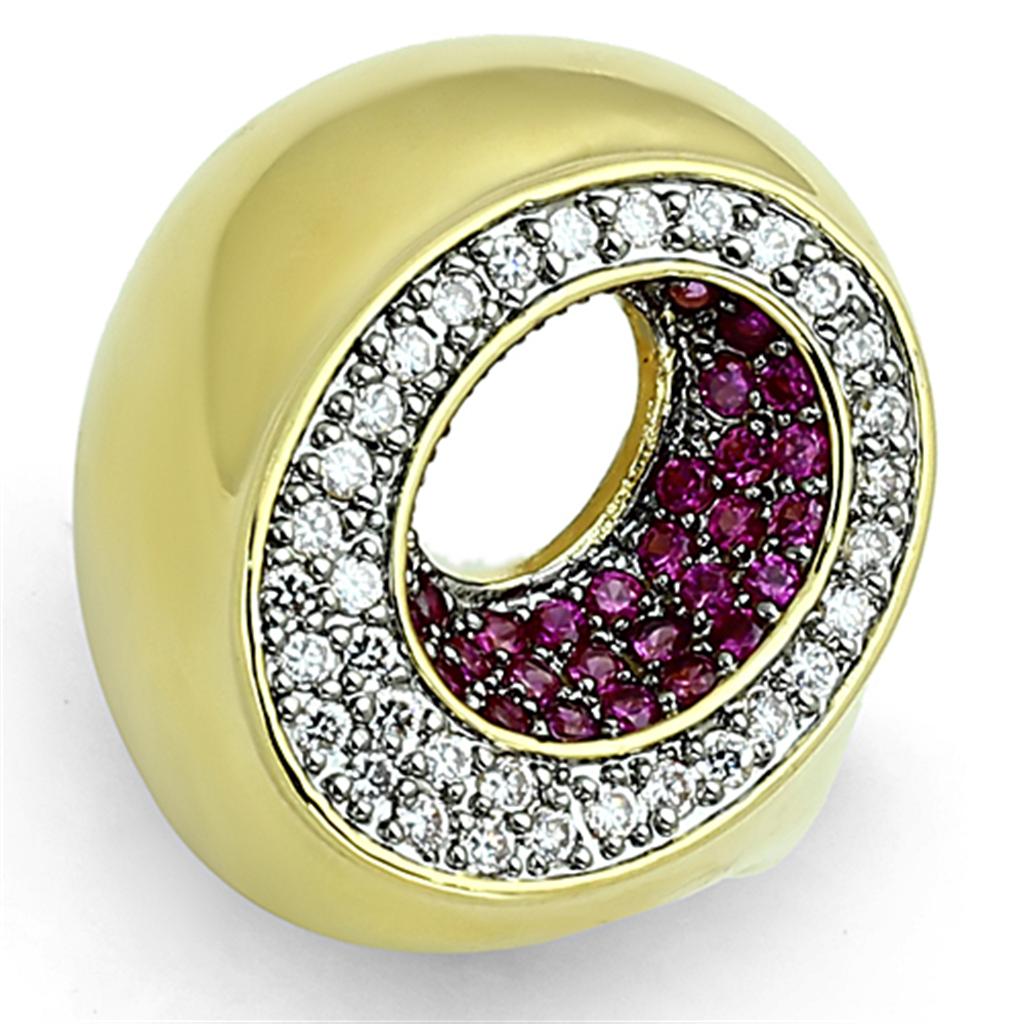 Gold+Ruthenium Brass Ring with AAA Grade CZ in Ruby