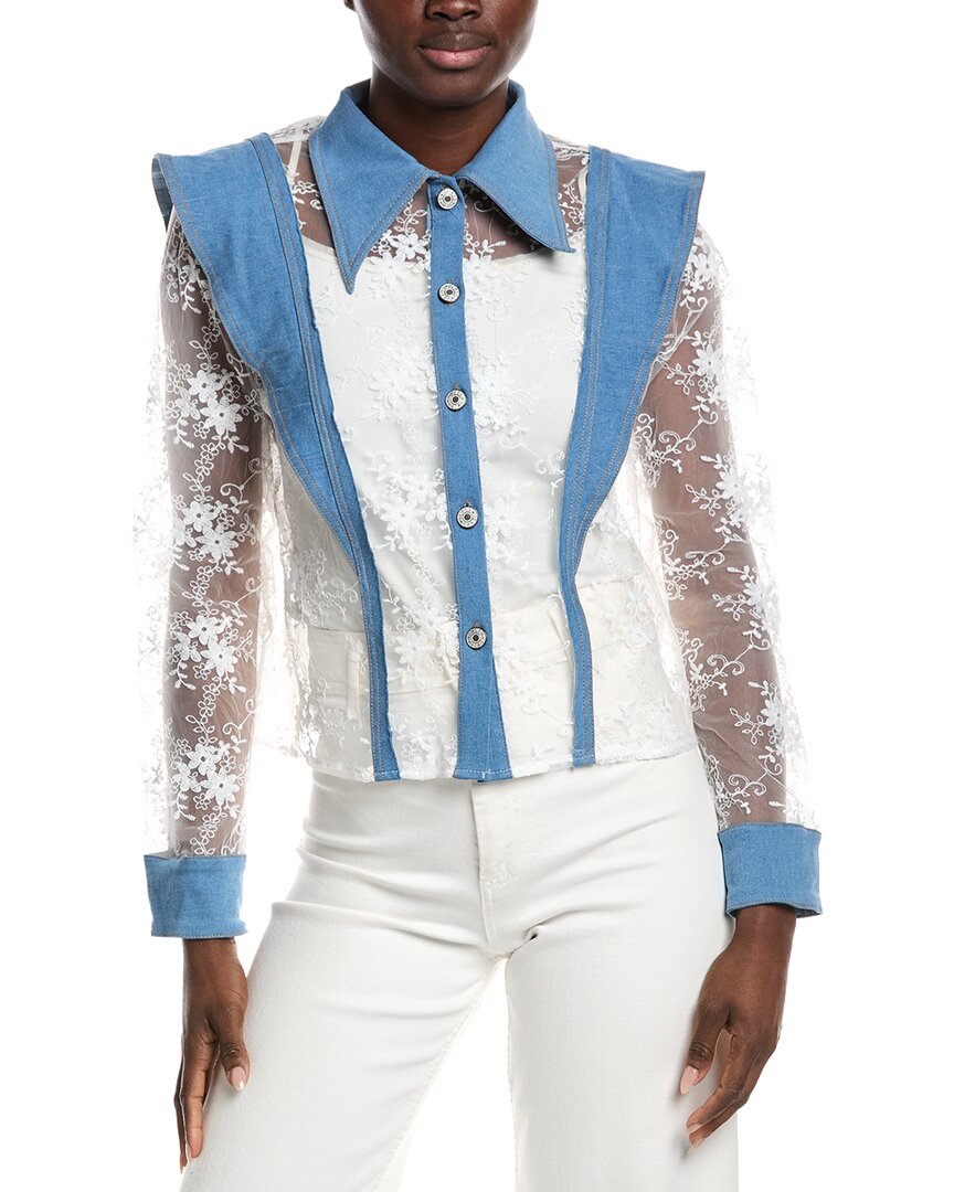 Gracia Lace & Denim Button-Up Shirt