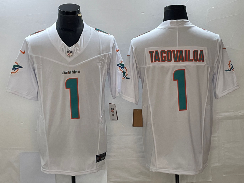 Men's Miami Dolphins Tua Tagovailoa #1 White Aqua Legend jersey