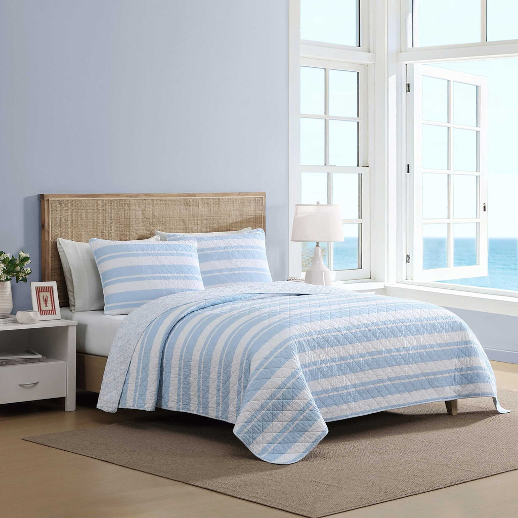 Nautica Seafront Stripe Blue Twin Quilt Set