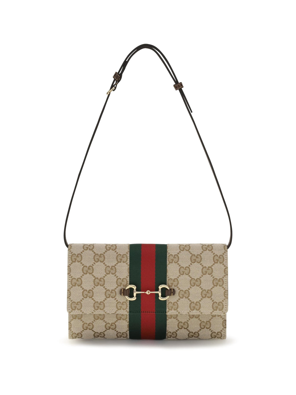 Gucci Women Horsebit Web Wallet With Shoulder Strap