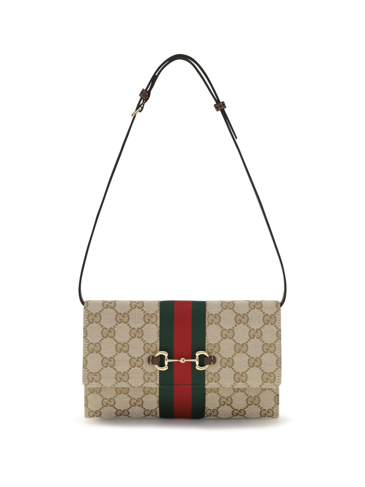 Gucci Women Horsebit Web Wallet With Shoulder Strap