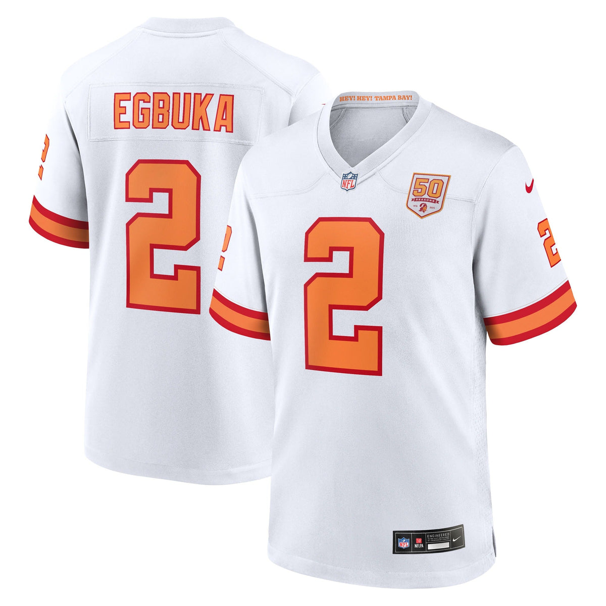 76 Tampa Bay Buccaneers Emeka Egbuka White Alternate 50th Season Game Jersey