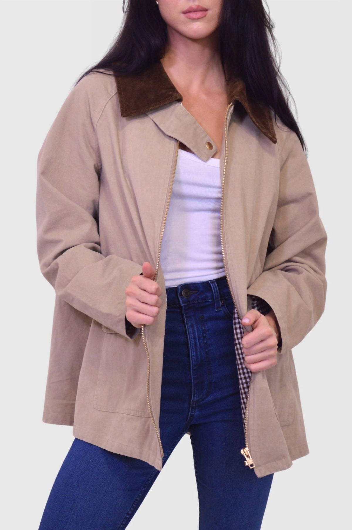 Corduroy Collared Cotton Chore Jacket In Khaki
