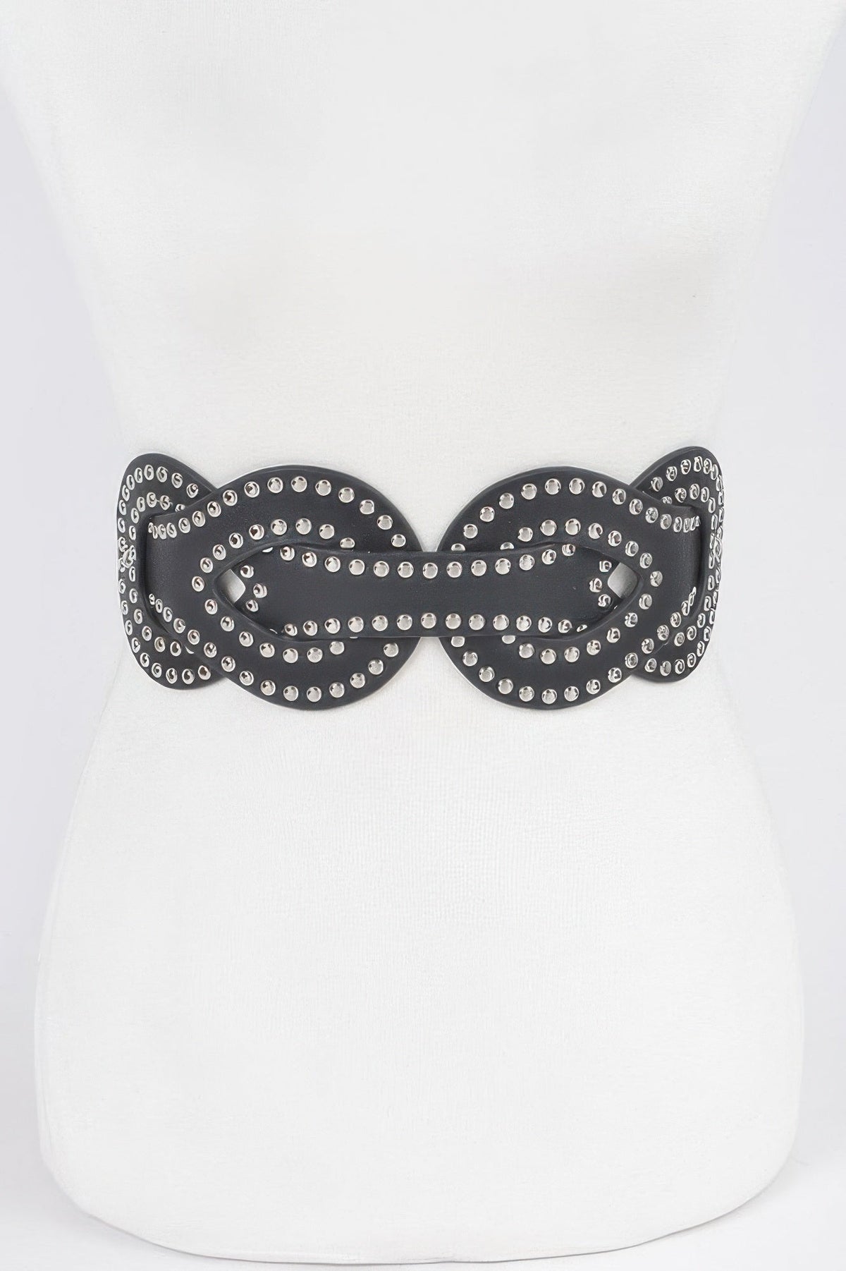 Faux Leather Metal Studded Elastic Belt
