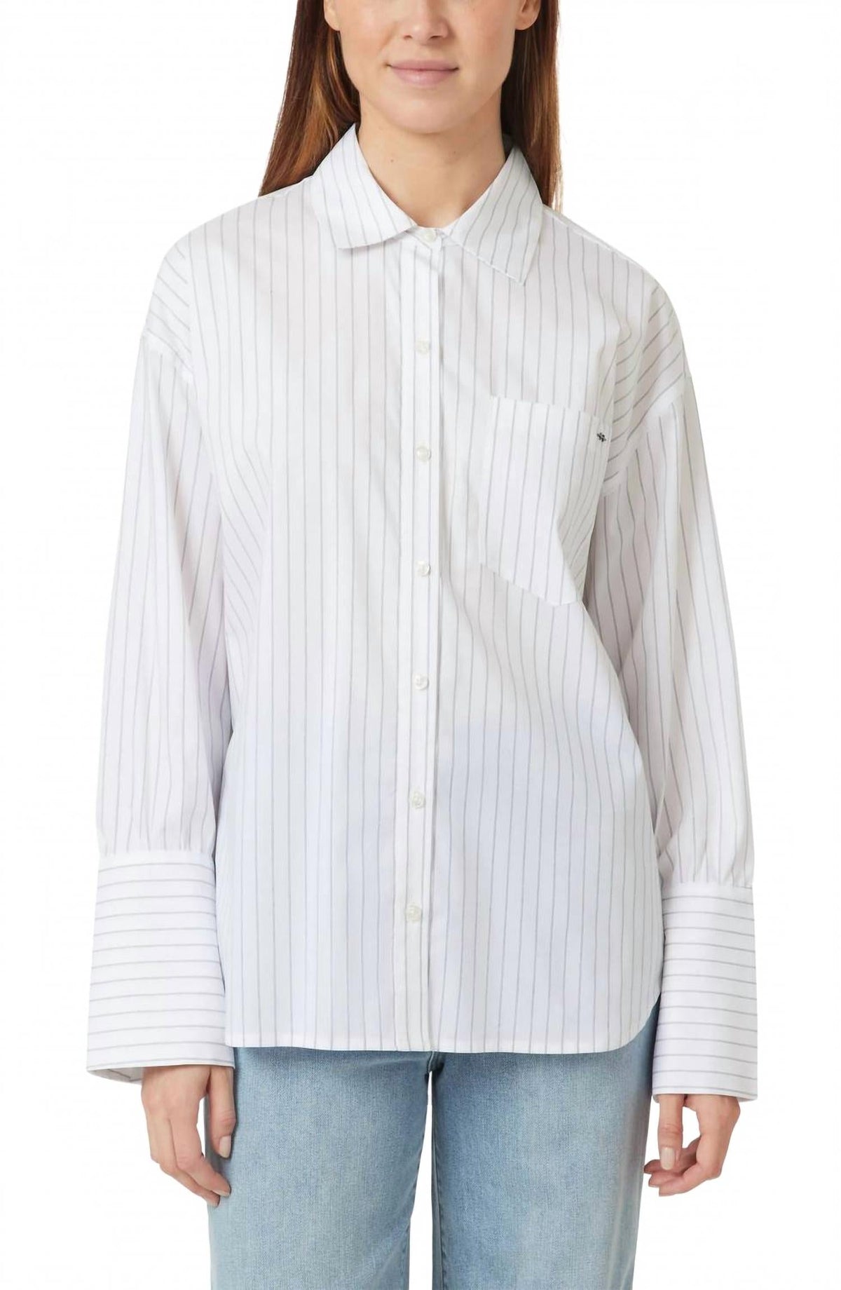 Oversized Striped Poplin Shirt In White/black