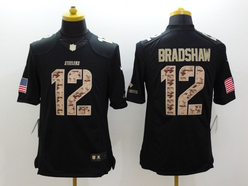 Men's Pittsburgh Steelers Terry Bradshaw #12 Black Game Player jersey