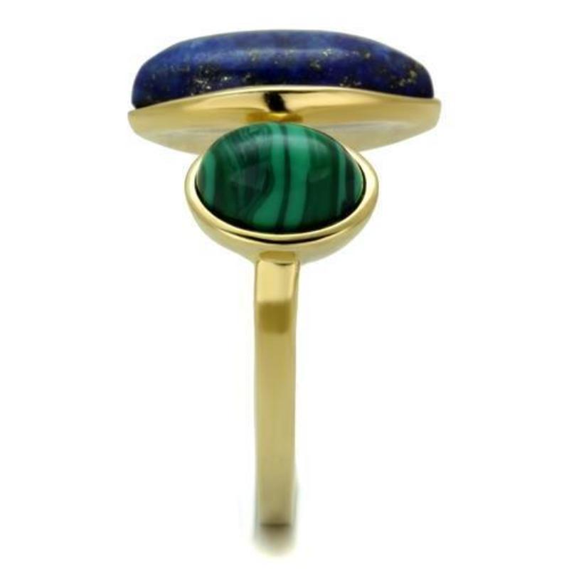 IP Gold(Ion Plating) Stainless Steel Ring with Precious Stone Lapis in Montana