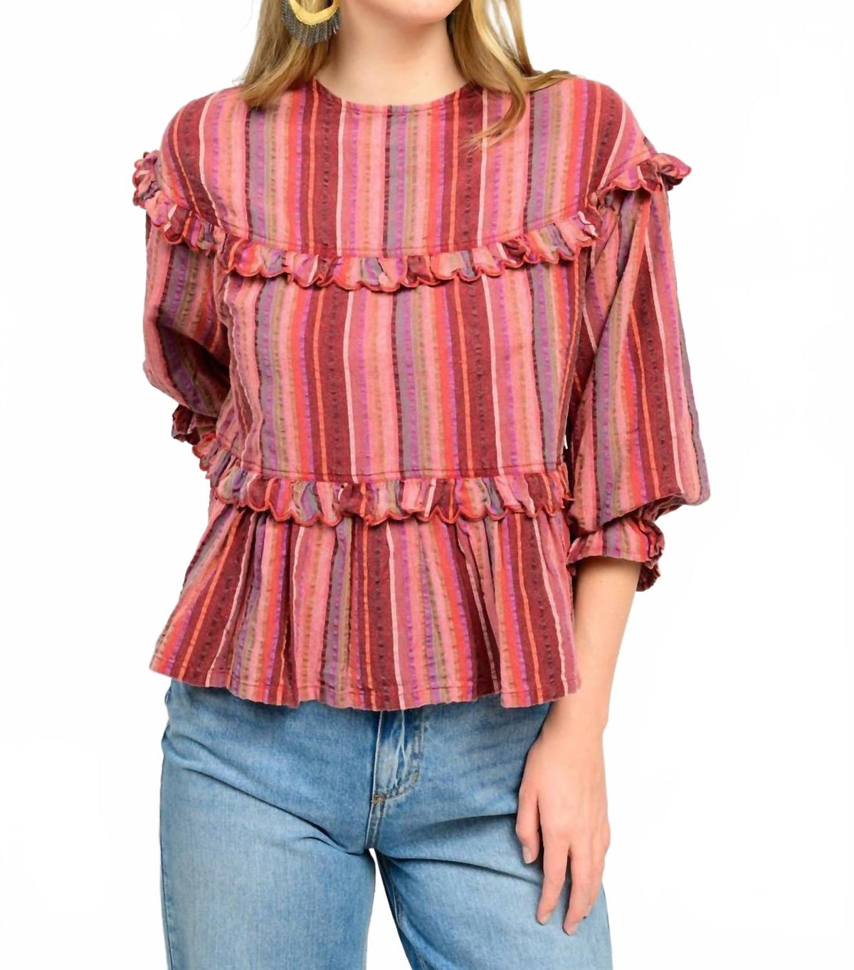 Muti Striped Tier Top In Rust