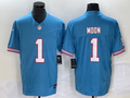 Men's Tennessee Titans Warren Moon #1 Light Blue Oilers Throwback Retired Player Game jersey