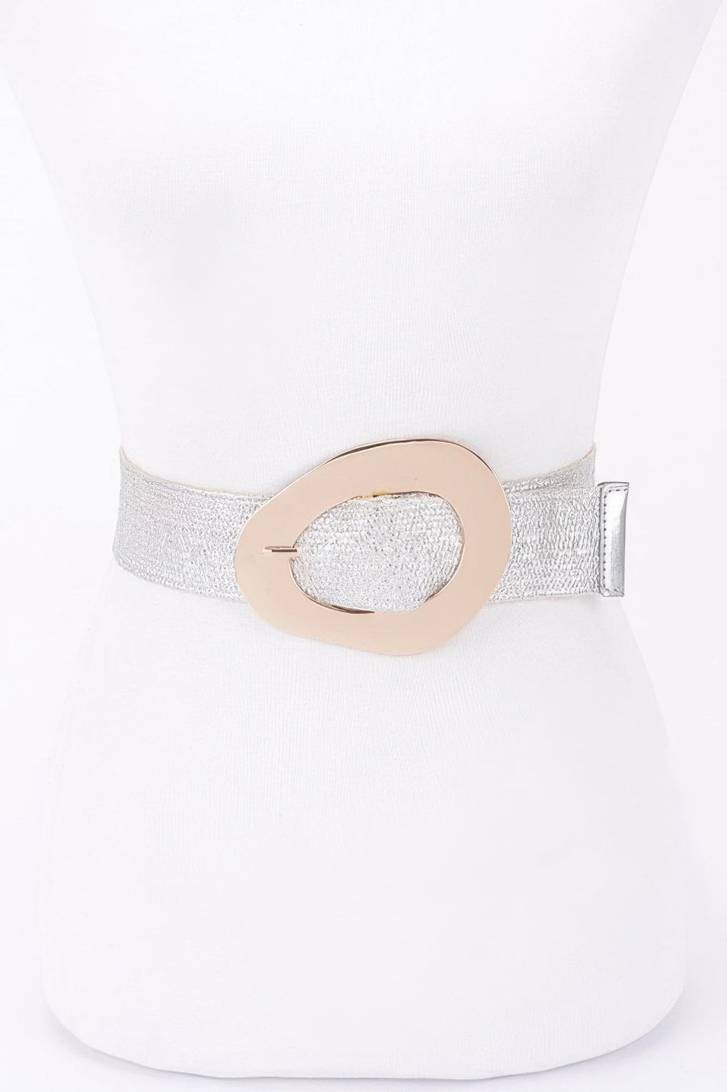 Vintage Buckle Metallic Stretch Straw Plussizebelt