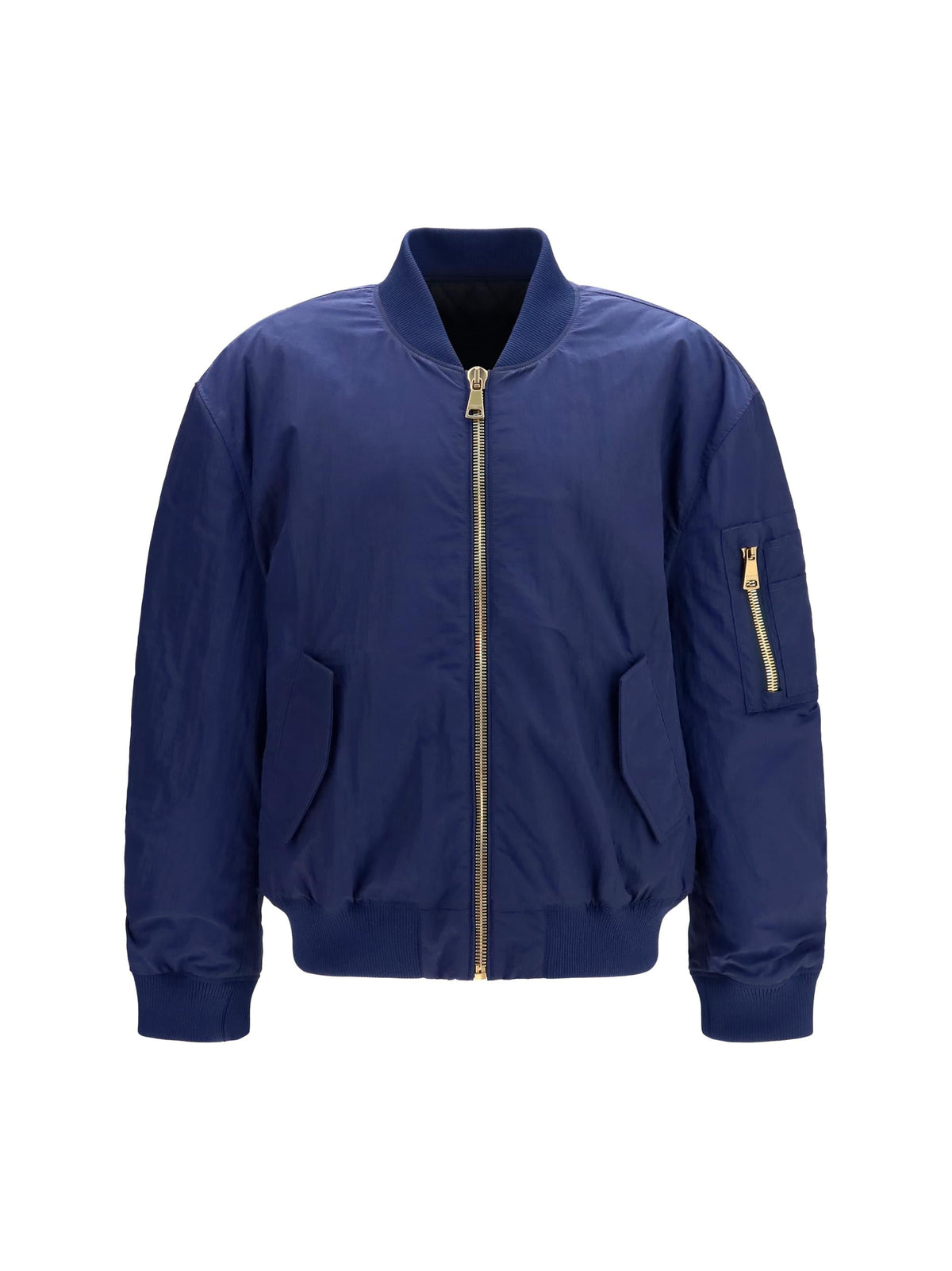 Balmain Men Nylon Bomber Jacket With Embroidered Back Logo