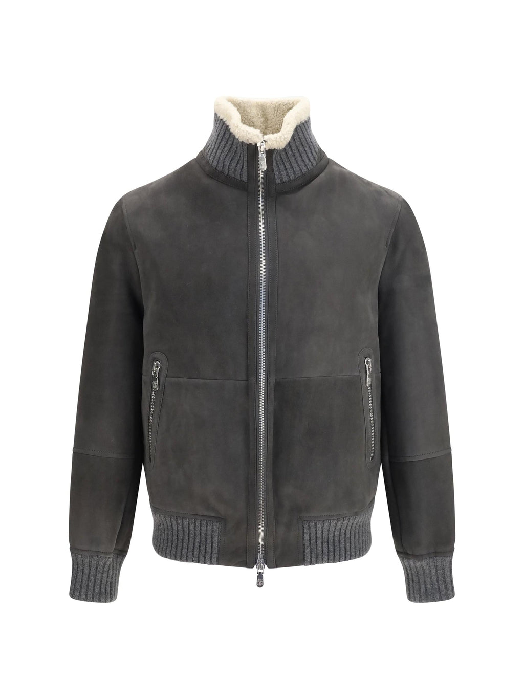 Brunello Cucinelli Men Shearling Jacket With Zip And High Neck