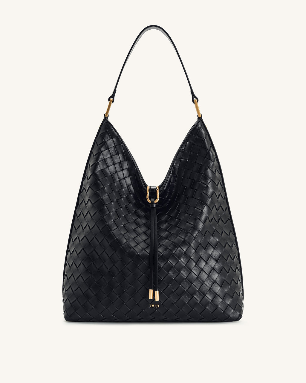 Aria Woven Texture Shoulder Bag - Black