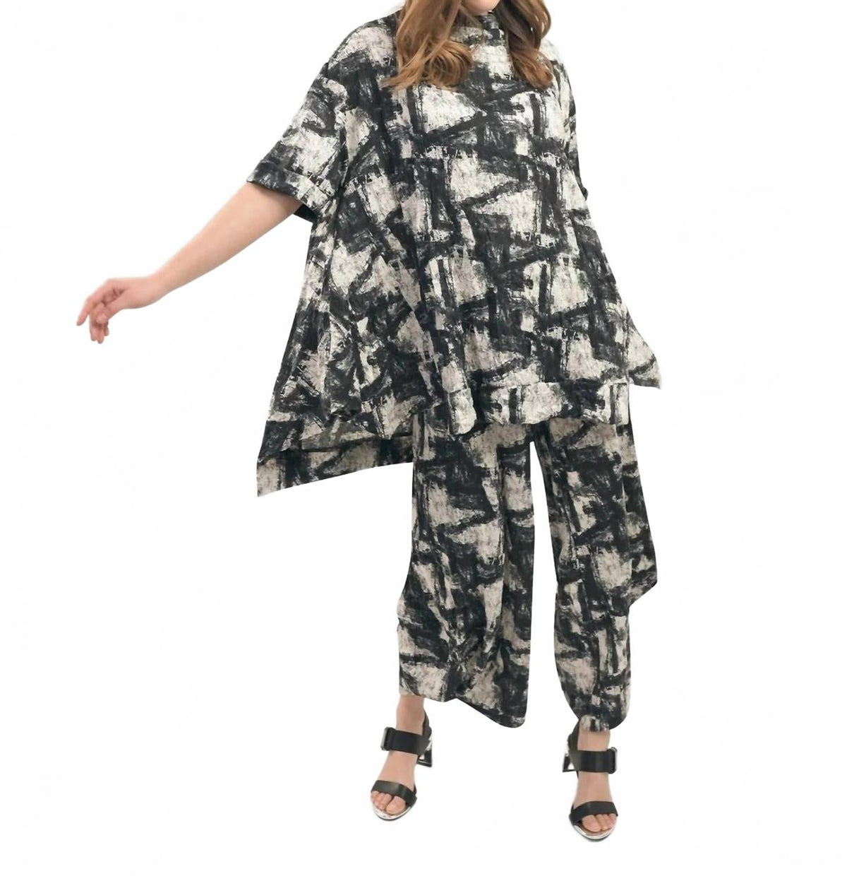 Marble Crinkle Punto Pants In Black