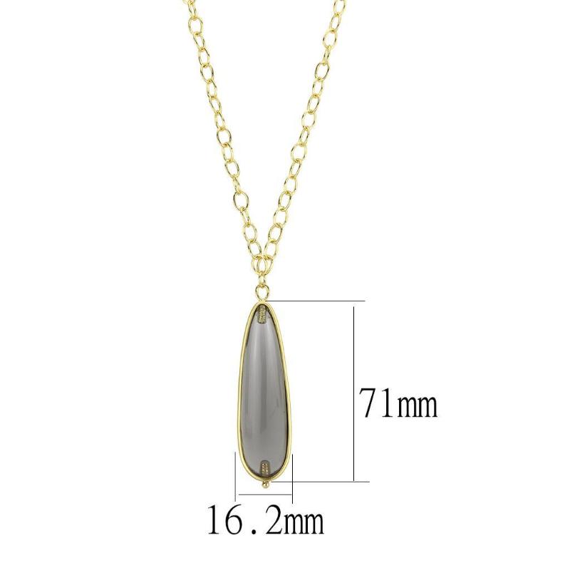 Gold & Brush Brass Chain Pendant with Synthetic Synthetic Stone in Gray