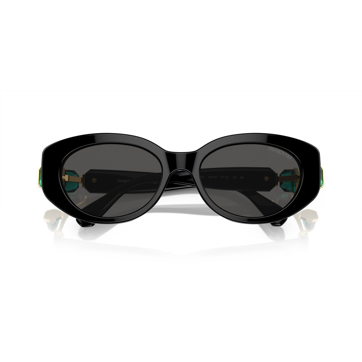 0Sk6002 Oversized Black Acetate Sunglasses with Green Crystal Embellishments