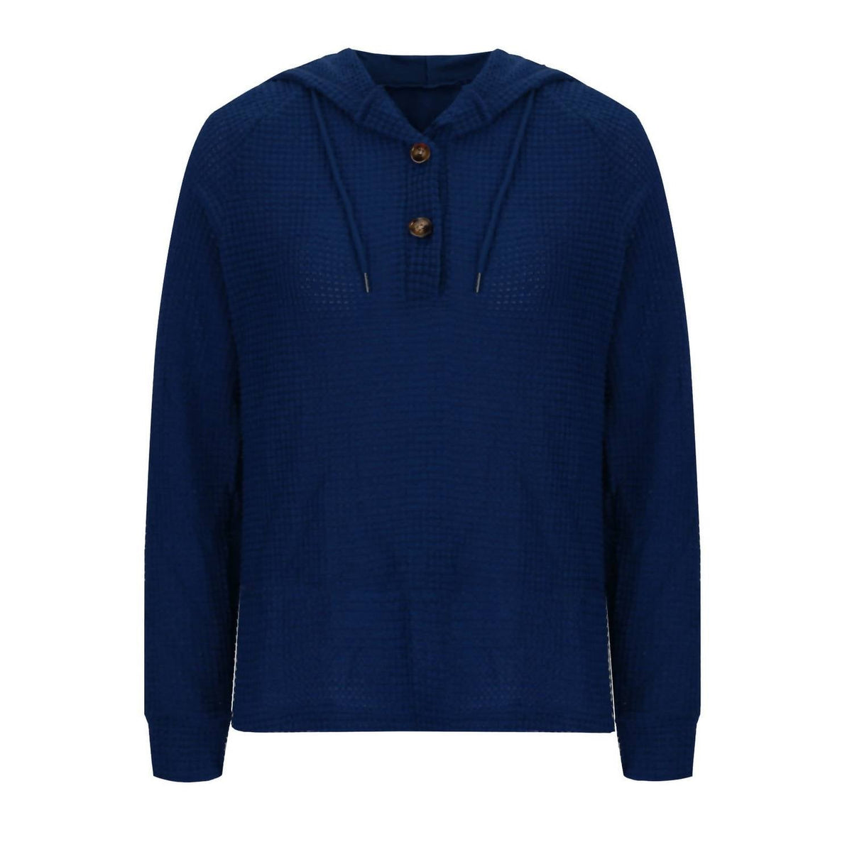 Waffle Button-Up Hoodie Pullover In Navy