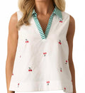 Fruit Pattern Shirt Collar Sleeveless Top In Cherry