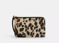 NWT Coach Corner Zip Leather Wristlet With Leopard Print