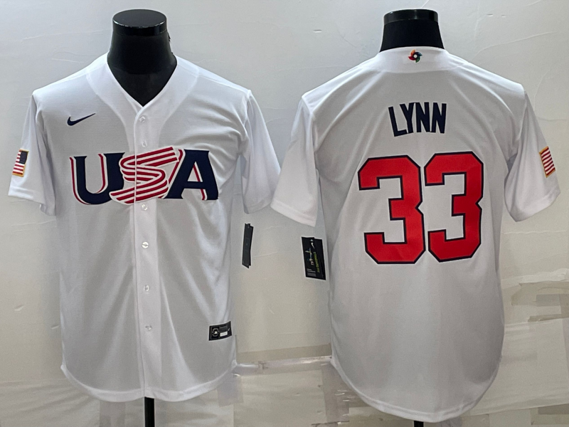 Men's 2023 World Baseball Classic #33 Lance Lynn USA White jersey