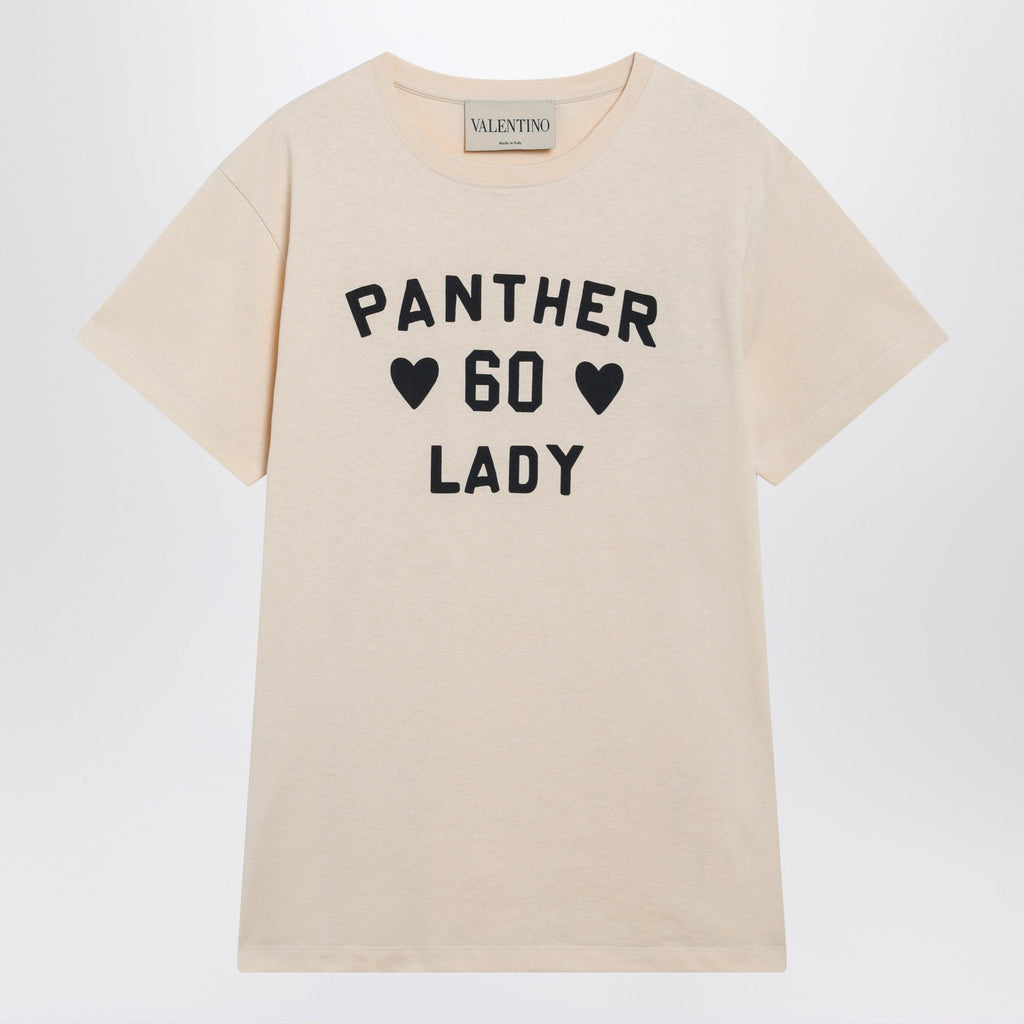 Valentino Panther Lady Cotton Jersey T-Shirt In Birch/Black Women