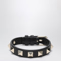 Valentino Garavani Black Leather Rockstud Bracelet With Gold-Tone Studs Women