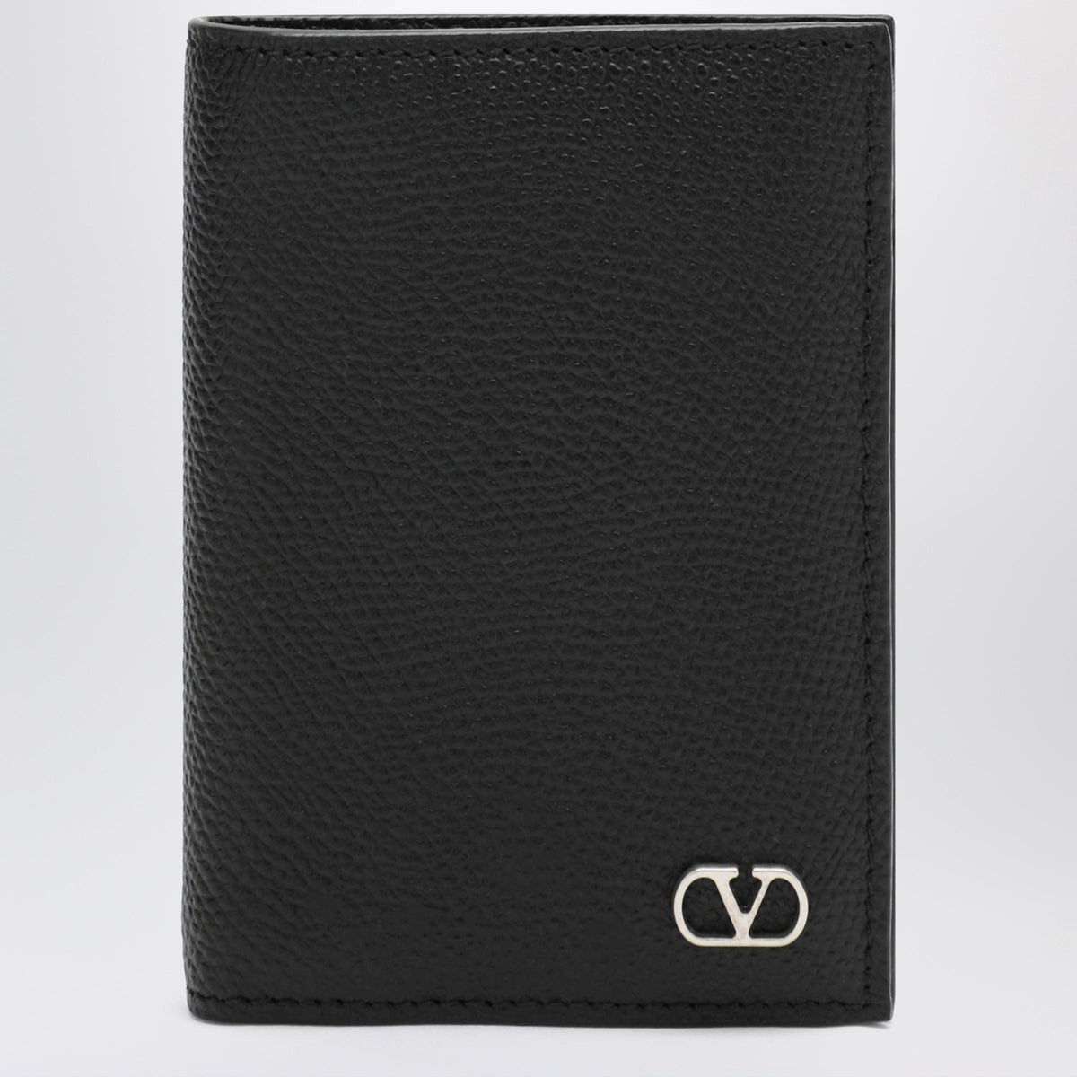 Valentino Garavani Black Vlogo Grained Leather Card Holder Men